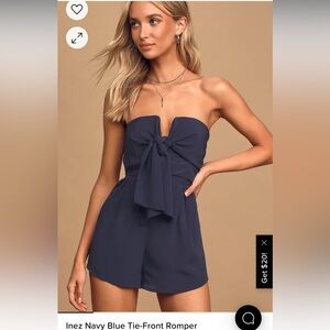 LULUS - Inez Navy Blue Tie-Front Romper size large never been worn